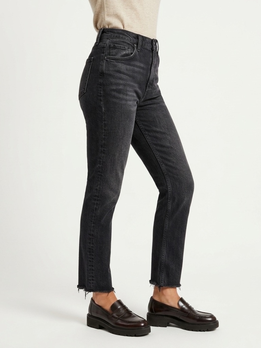 Agolde Riley High Rise Straight 26 Panoramic Grey Black Raw Hem